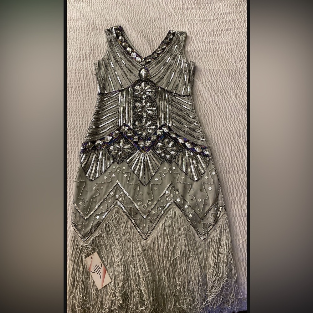 Glamorous Silver Beaded Mini Dress